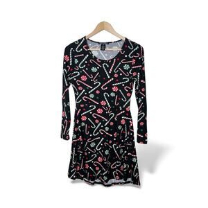 Just One candy cane black red Christmas pajamas nightgown size small S B174